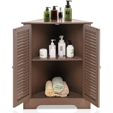 COSTWAY Armoire d'Angle, Meuble de Rangement 63x32x81,5 cm, 2 Portes à Volet et Étagère Réglable, pour Salon, Chambre, Bureau, Gris/Blanc/Marron