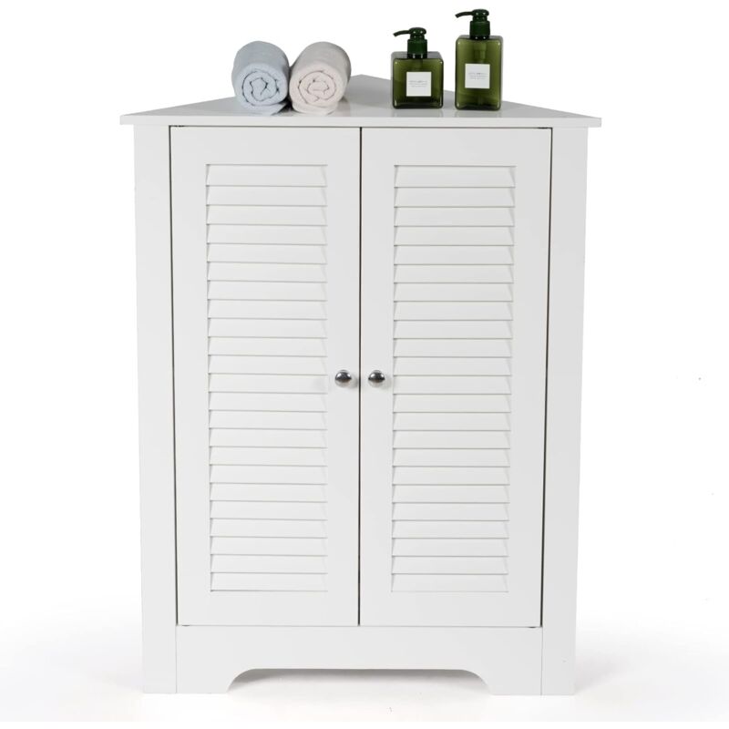 COSTWAY Armoire d'Angle, Meuble de Rangement 63x32x81,5 cm, 2 Portes à Volet et Étagère Réglable, pour Salon, Chambre, Bureau, Blanc