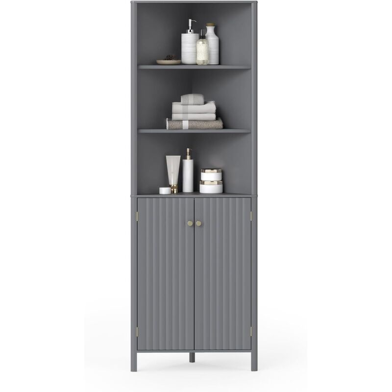 COSTWAY Armoire d'angle pour Salle de Bain, Meuble de Rangement avec Placard Étagère Réglable, 3 Compartiments Ouverts, Armoire Haute pour Salle à