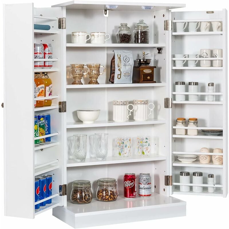 Armoire de Cuisine avec 14 Étagère, Buffet à 5 Niveaux, Meuble de Rangement avec Dispositif Anti-Renversement, Blanc - Costway