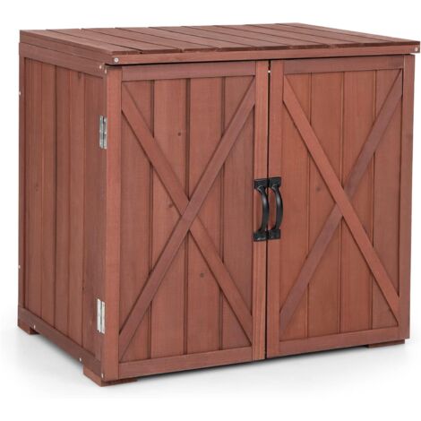 Costway – Armoire de jardin en bois de sapin massif – Double porte avec poignées – Charge 90kg – Espace intérieur 73x50x63cm – Pour outils et rangement extérieur