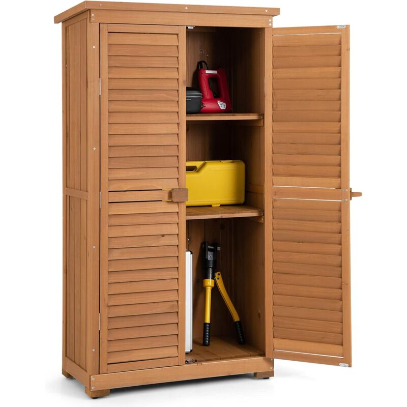 Armoire de jardin/Abri de Jardin en Bois 160 Cm, Toit en Asphalte, 2 Portes Verrouillables avec Loquet, Armoire Cabane de Jardin Exterieur en Sapin