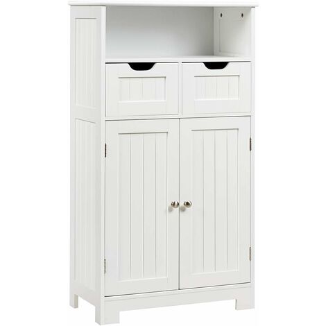 Costway – Armoire de rangement blanche 60 x 30 x 109 cm – 2 tiroirs ajustables – MDF étanche et résistant aux rayures – Pour salle de bain, chambre, salon