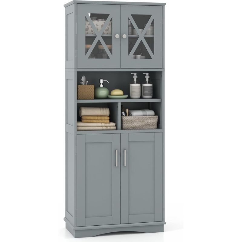 Costway – Armoire murale de salle de bain 145 cm – 2 portes en acrylique – 3 étagères réglables – MDF durable – Colonne autoportante gris Costway – Armoire murale de salle de bain 145 cm – 2 portes en acrylique – 3 étagères réglables – MDF durable – Colonne autoportante gris