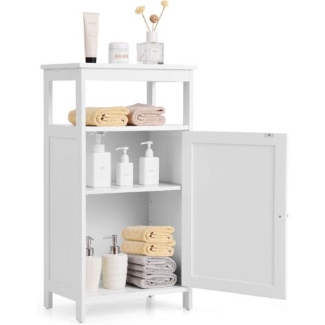 COSTWAY Armoire de Rangement de Salle de Bain, Meuble de Rangement avec Étagère Ouverte et Placard à Porte, 45 x 30 x 84 cm Blanc