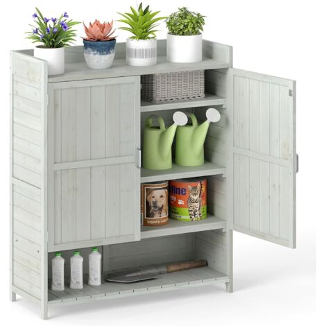 COSTWAY Armoire de Rempotage Extérieur avec Rangement, Table Poste de Travail de Jardinage en Bois Massif avec Étagères Amovibles et 2 Portes, pour Pelouse Arrière-Cour Jardin