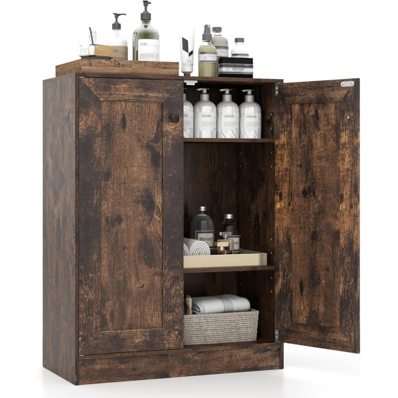 COSTWAY Armoire de salle de bain, armoire de salle de bain en bois avec 2 portes et étagère réglable, armoire d'appoint, buffet pour salon, salle à