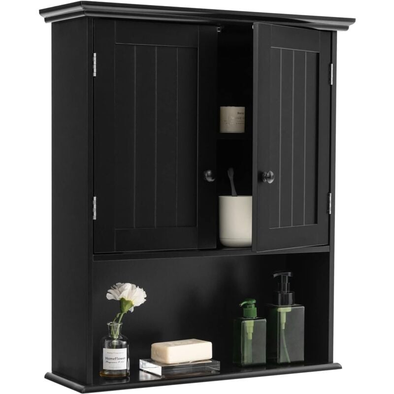 Costway - Armoire de Salle de Bains Armoire Murale Armoire à Pharmacie avec 2 Porte et 3 Etagères Rangement Dont 1 Paroi Réglable sans Miroir Couleur