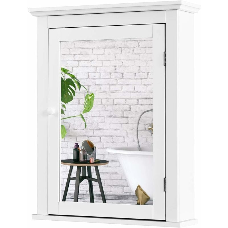 Costway - Armoire de toilettes Mural Salle de bains avec portes et miroirs Ajustable en 5 Positions 56 x 14,5 x 69 cm Blanc
