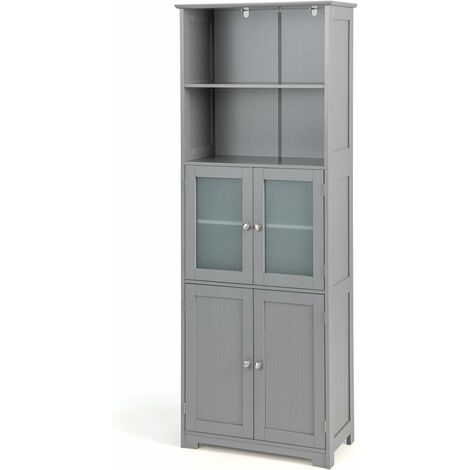 Costway – Armoire murale de salle de bain 4 portes – 60 x 30 x 163 cm – MDF et verre trempé – Étagères réglables – Fixation murale sécurisée