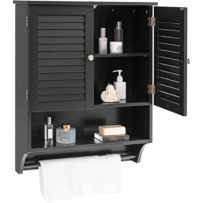 Costway - Armoire Murale de Salle de Bain, Armoire à Pharmacie Suspendue avec 2 Portes à Persiennes, Étagère Réglable et Porte-Serviettes, pour Salle