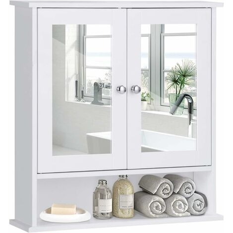Costway – Armoire murale de salle de bain avec 2 portes à miroir – 3 étagères ajustables – MDF + verre – Dimensions 56,5 x 13,5 x 58,5 cm – Blanc