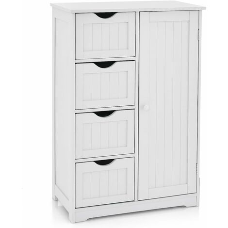 Costway – Armoire murale de salle de bain avec 4 tiroirs – Étagère réglable – Dimensions 56 x 30 x 82 cm – Construction en MDF blanc étanche