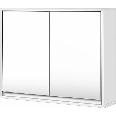Costway – Armoire murale de salle de bain avec miroir – 55 x 14 x 45 cm – 2 portes – MDF blanc – Espace de rangement optimisé