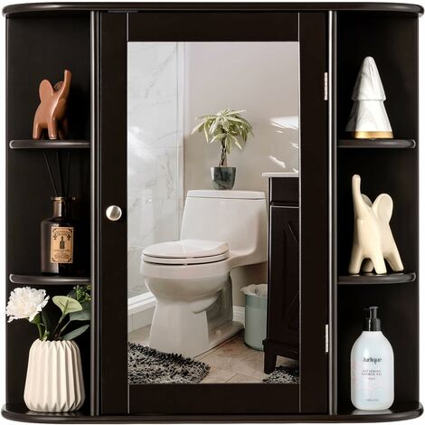 Costway – Armoire murale de salle de bain avec miroir – 66 x 16,5 x 63 cm – 6 compartiments ouverts – MDF durable – Installation facile