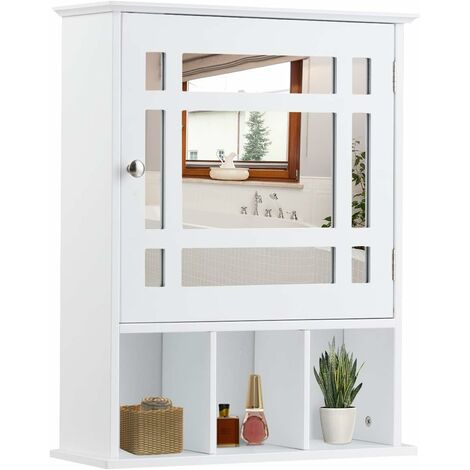 Costway – Armoire murale de salle de bain imperméable avec miroir – 2 étagères réglables – 3 compartiments – MDF blanc 50 x 16 x 61 cm - able-2