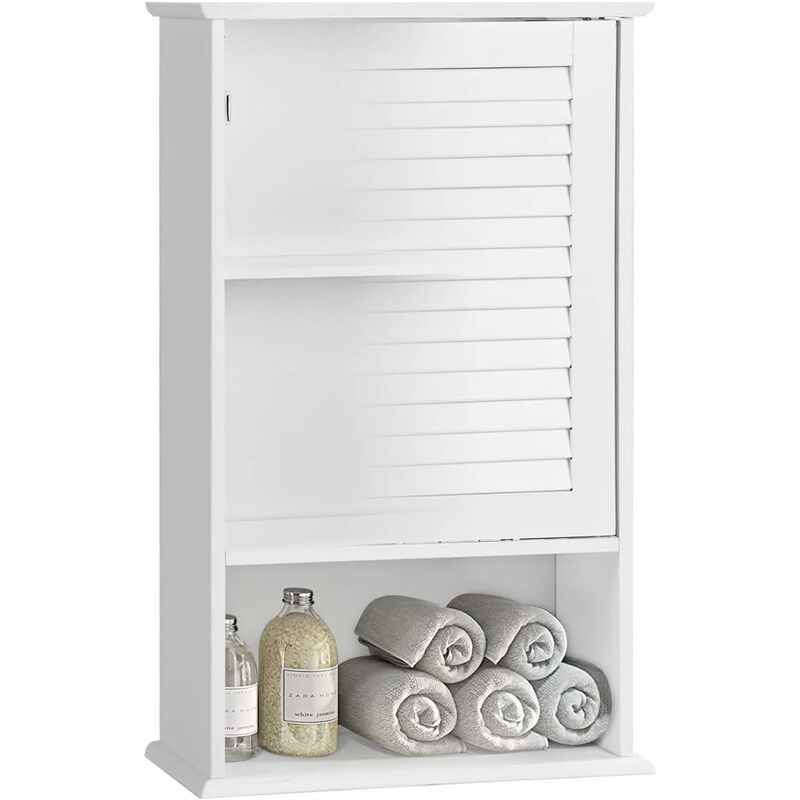 Costway - Armoire Murale pour Salle de Bain, Armoire à Pharmacie Blanche avec Étagère Réglable avec 1 Porte Persienne et 1 Étagère Ouverte