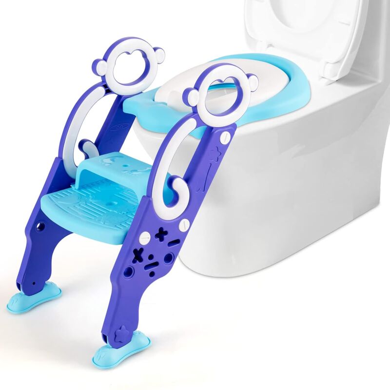 

Asiento de Inodoro Para Niños 1-8 Años Altura Ajustable Asiento con Escalera y Manija Plegable Inodoro Entrenamiento (violeta) - Costway