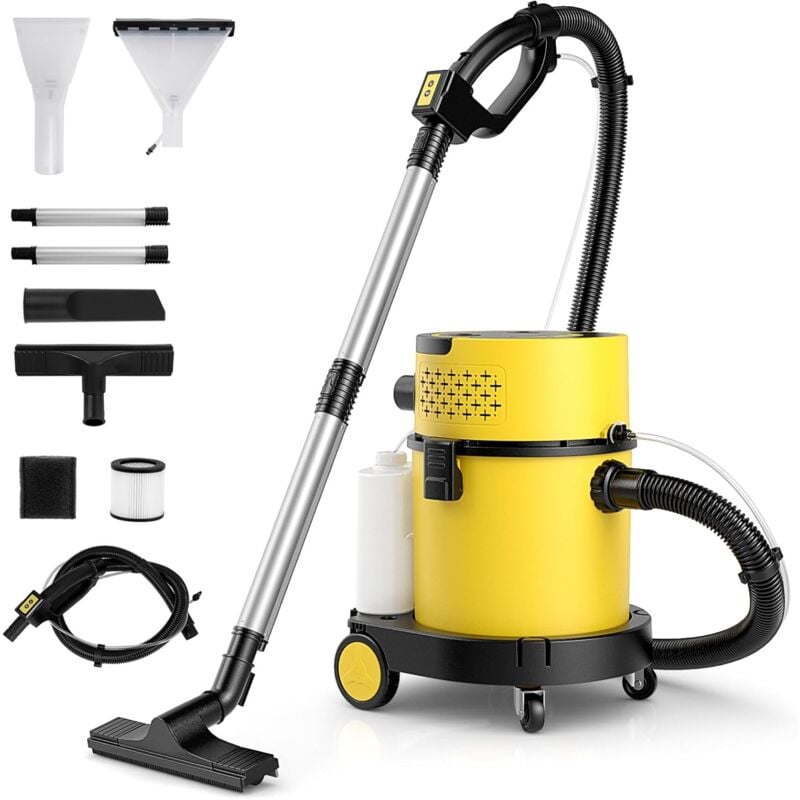 Aspirateur Sec et Humide 1200W, Nettoyeur Portable 4 en 1 pour Tapis et Tissus 17 kpa, Shampouineuse avec Accessoires Complets, pour Atelier Voiture