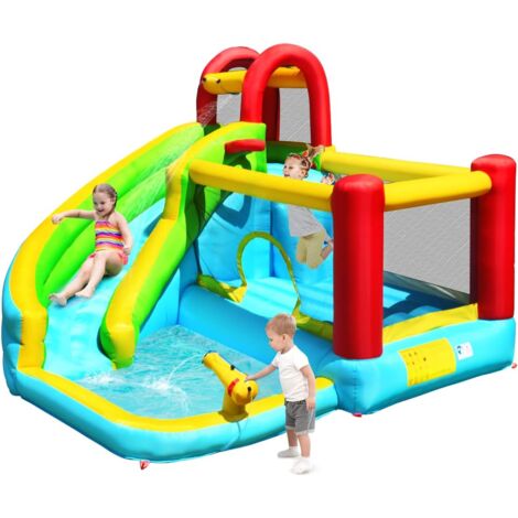 COSTWAY Aufblasbare Hüpfburg mit Rutsche Sprungbereich, Springburg Spielpool, Wasserpark Planschbecken 320 x 305 x 213 cm