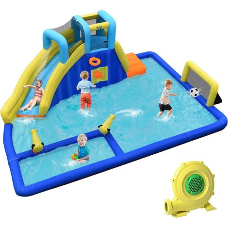 COSTWAY Aufblasbare Hüpfburg mit Wasserrutsche, Wasserspielcenter Springburg Wasserpark Spielplatz 525x373x205cm (mit Gebläse)
