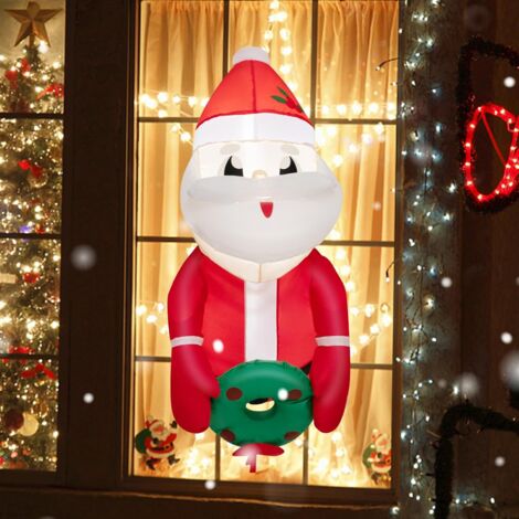 COSTWAY Aufblasbarer Weihnachtsmann aus dem Fenster, 100CM LED Deko Weihnachten aufblasbar, Weihnachtsdekoration draußen, Weihnachten Deko für Hof, Garten und Rasen