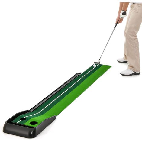 COSTWAY Auto Rückkehr Puttingmatte, Golfmatte mit 2 Löchern, automatischer Ballrücklaufbahn & Ausrichtungslinien, Übungsmatte mit Kunstrasen für Zuhause Büro Gym