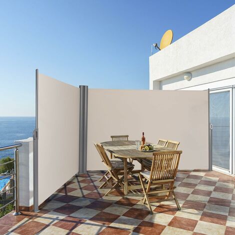 COSTWAY Auvent Latéral Rétractable Double 180x600CM en Aluminium et Tissu Polyester Résistant aux UV pour Terrasse,Balcon Beige
