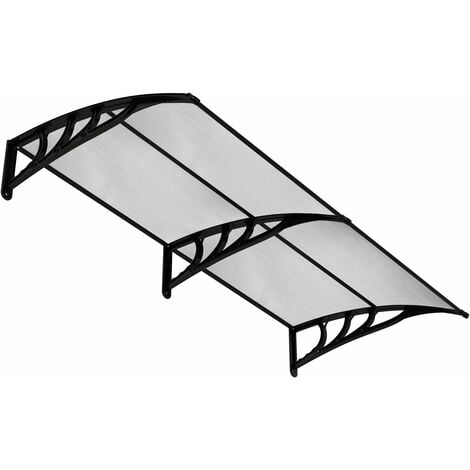 COSTWAY Auvent Porte d'Entree 199 x 99 cm Protection Solaire, Marquise de Porte et Fenêtre Extérieur Plaque en Polycarbonate Protection Contre Pluie Neige Vent (Gris)