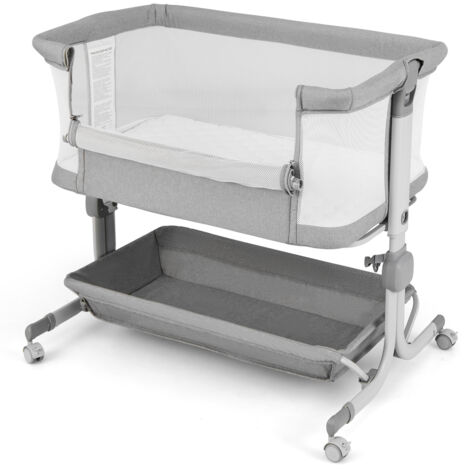 COSTWAY Baby Bassinet Bedside Sleeper Bedside Crib w/Storage Shelf-Light Gray