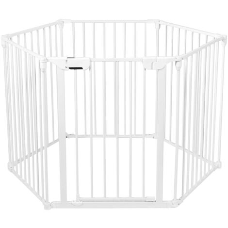 COSTWAY Baby Kaminschutzgitter klappbar, Laufgitter mit Sicherheitstuer, Ofenschutzgitter inkl. Wandhalterung, Konfigurationsgitter aus Metall, Absperrgitter Weiss, 6 Elemente