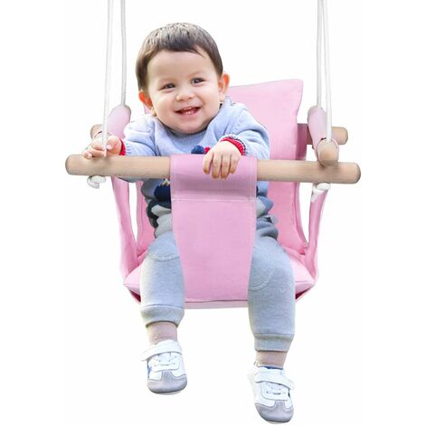 COSTWAY Babyschaukel Haengender Schwing Sitz Kinderschaukel Kinder Haengesessel Schaukel Holz fuer drinnen und draussen Rosa