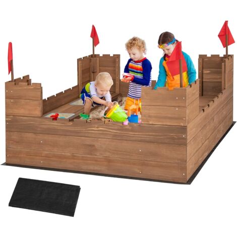 Costway – Bac à sable en bois 113 x 116 cm – 2 bancs et 2 boîtes amovibles – Capacité 120L – Pour 2 enfants de 3 à 8 ans