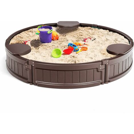 Bac à Sable Enfants Bois de Cèdre 2 Bancs Charge 50kg 2 Boîte de Rangement Amovibles 4 Drapeaux Capacité de Sable 120L