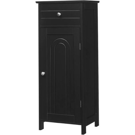 COSTWAY Badezimmerschrank Badschrank, freistehend Midischrank mit Schublade & 2 verstellbaren Regale Schwarz