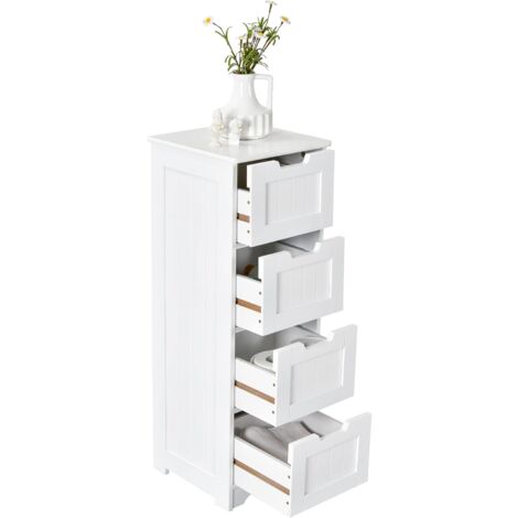 COSTWAY Badezimmerschrank mit 4 Schubladen, Badkommode freistehend, Bad Midischrank Badschrank, Beistellschrank für Badezimmer Wohnzimmer Büro, 30 x 30 x 83 cm (Weiß)
