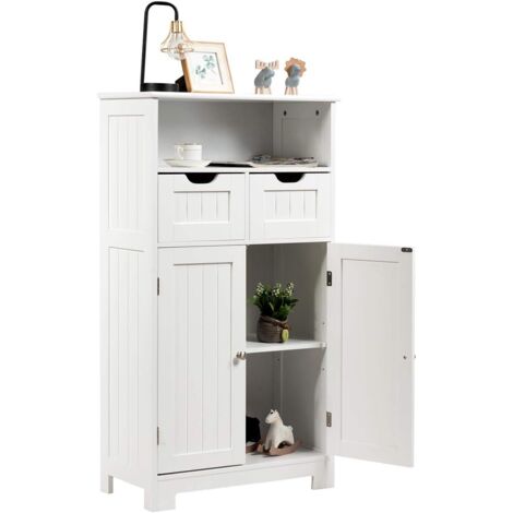 COSTWAY Badezimmerschrank mit hoehenverstellbarer Ablage, Badschrank freistehend, Badkommode, Kuechenschrank fuer Badezimmer, Schlafzimmer, Wohnzimmer und Buero, 60 x 30 x 109cm, weiss