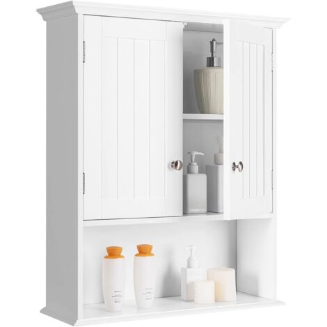 COSTWAY Badezimmerschrank, Wandschrank, Haengeschrank aus Holz mit Türen & verstellbaren Regalen, Mehrzweck-Lagerschrank, geeignet für Badezimmer Küche Schlafzimmer, Weiss