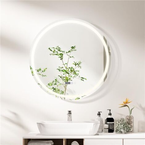 COSTWAY Badspiegel mit Anti-Beschlage Spiegelheizung und Anzeige, LED-Spiegel dimmbar, Badezimmerspiegel 3000K-6500K Wandspiegel 81 x 81 x 4 cm