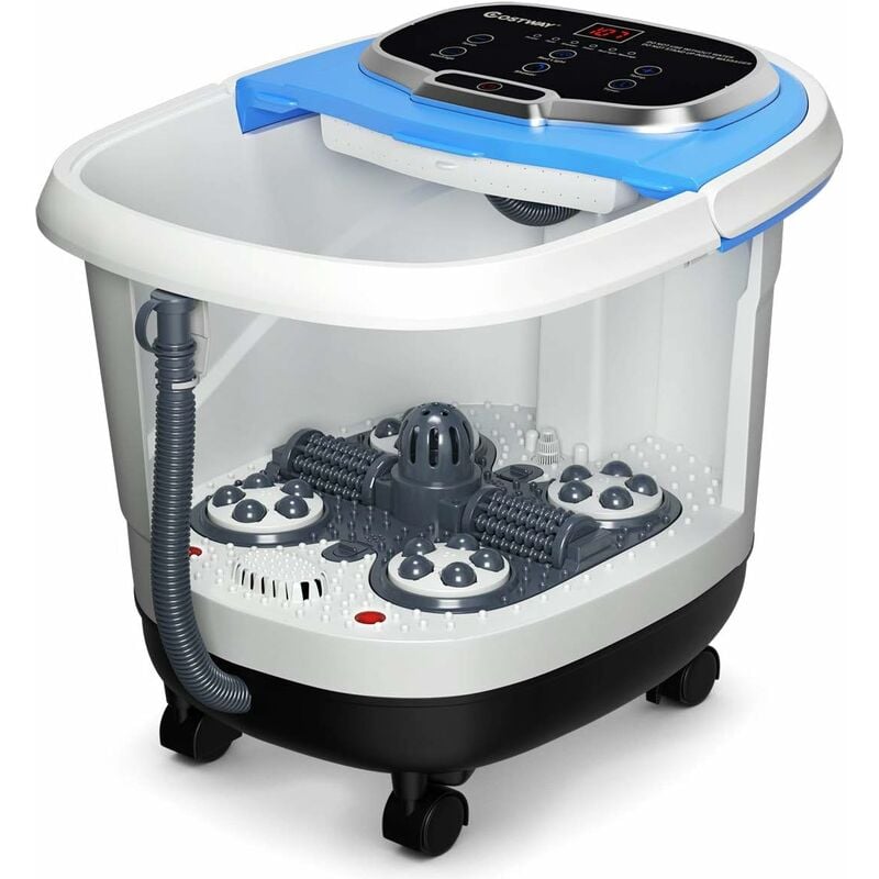 Costway - Bain de Pied 15L avec Ecran led, 6 Rouleau de Massage Spa de Pied à Roulettes Chaleur Automatique 35℃-48℃, Fonction de Douche et Lumière