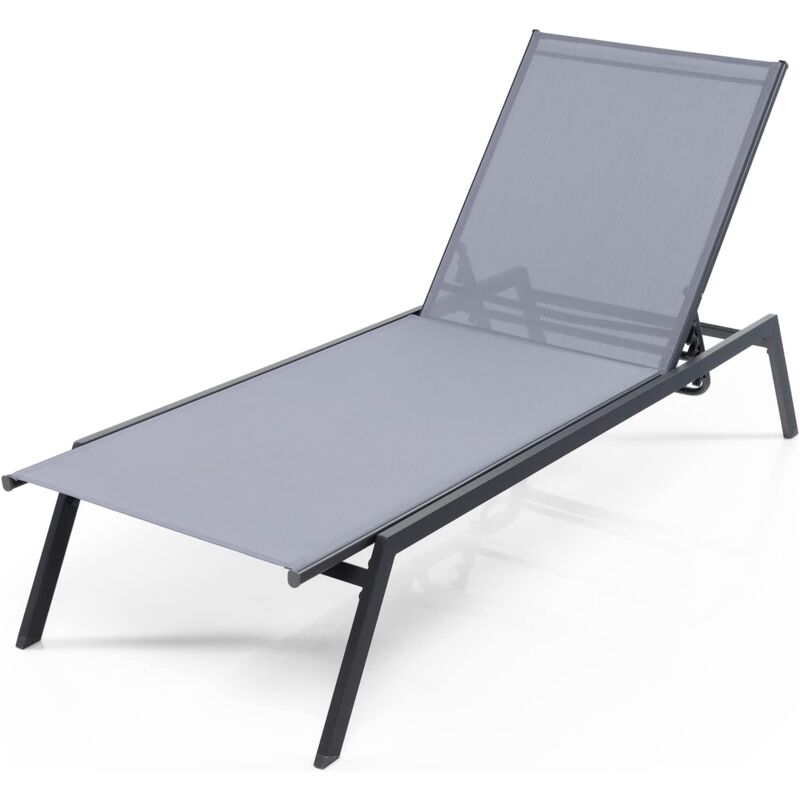 COSTWAY Bain de Soleil à 6 Positions, Transat Jardin Exterieur, Tissu Respirant, Patins Antidérapants, Capacité 150 kg, Chaise Longue Pliante pour