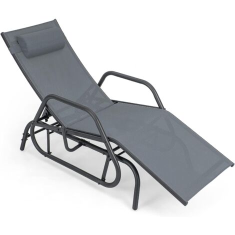 COSTWAY Bain de Soleil Design à Glissement à Dossier Réglable 3 Positions, Transat Jardin Extérieur Cadre Métal avec Accoudoirs, Oreiller, Chaise Longue Jardin Extérieur pour Patio Cour Balcon (Gris)