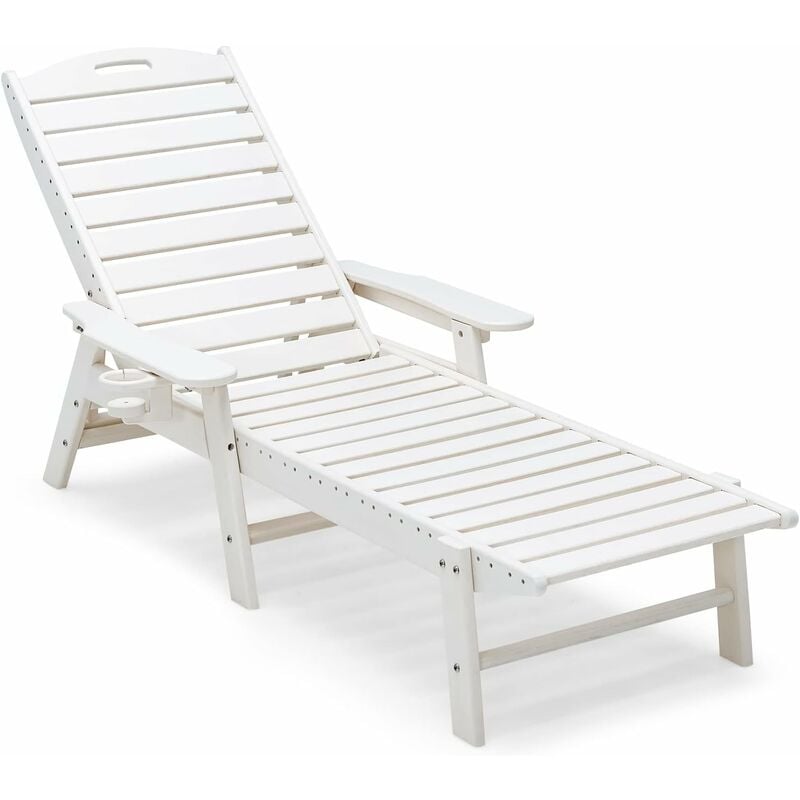 costway - bain de soleil inclinable à dossier réglable 5 positions, transat jardin extérieur avec porte-gobelet accoudoirs, chaise longue jardin