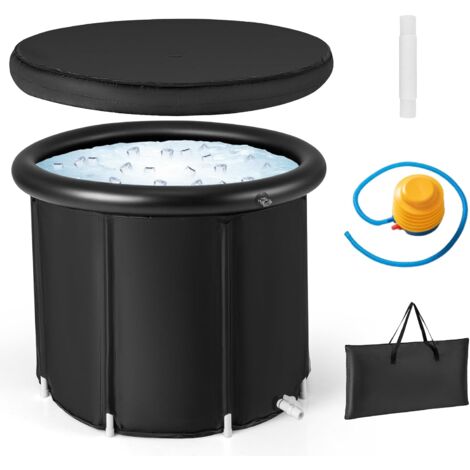 COSTWAY Bain Froid Portable, Baignoire Portable Pliable pour Récupération, Tonneau Gonflable avec Sac de Transport, Intérieur/Extérieur, Housse Anti-poussière, Bain Glacé, Noir