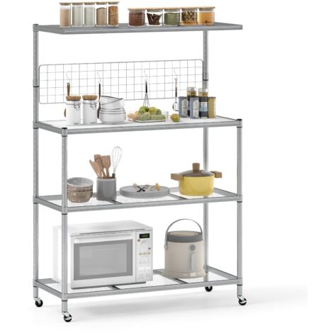 COSTWAY Bakers Rack on Wheels 4-Tier Coffee Bar Table w/Shelves-Silver