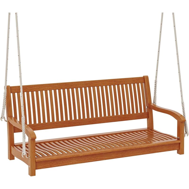 Balancelle de Jardin en Bois d'Acacia, 2 Places Banc Suspendu, Capacité 360 kg, 4 Crochets et 2 Cordes de Suspension, Balancoire Exterieur pour