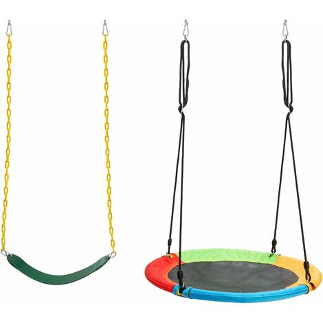 COSTWAY Balançoire Nid d'Oiseau Ø1m et Balançoire Ceinture 1,2m avec Cordes Réglables, 2 Façons de Suspendre, Charge Maximum 150kg