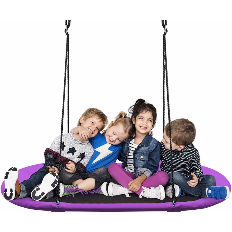 Balançoire Nid d'Oiseau Ovale 150 cm à Suspendre Hauteur Réglable 100-160CM Corde Multi-plis Charge 150KG pour Terrain Cour - Costway