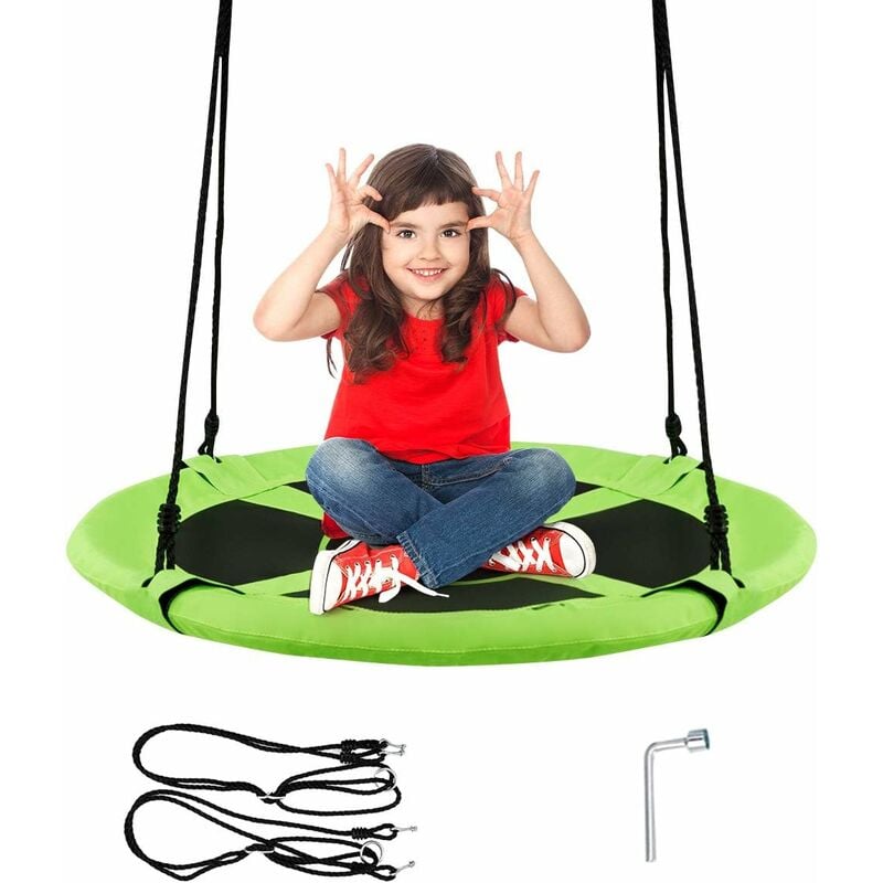 COSTWAY Balançoire Nid d'Oiseau Ronde Ø 100CM, Charge Maximal 150KG, Balançoire Extérieure pour Enfants et Adultes, Hauteur Réglable de 100 à 180CM