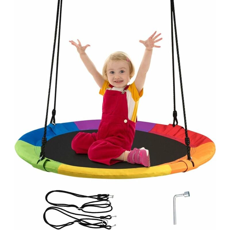 Costway - Balançoire Nid d'Oiseau Rond 100 cm de Diamètre pour Arbre Supporté de Charge Maximale 150 kg Extérieur Multicolore